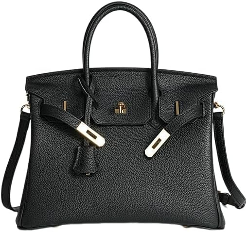 Handmade women's handbag with waxed thread, top-grain cowhide genuine leather, lock clasp and han... | Amazon (US)