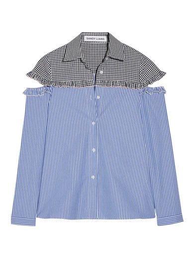 Mercury cutout gingham-paneled striped cotton shirt | NET-A-PORTER (UK & EU)