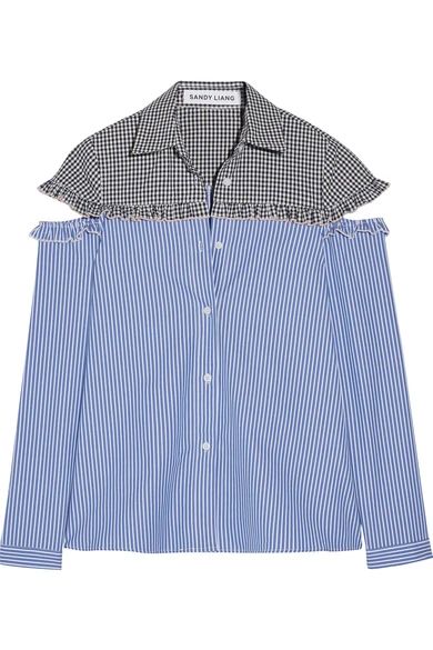 Mercury cutout gingham-paneled striped cotton shirt | NET-A-PORTER (UK & EU)