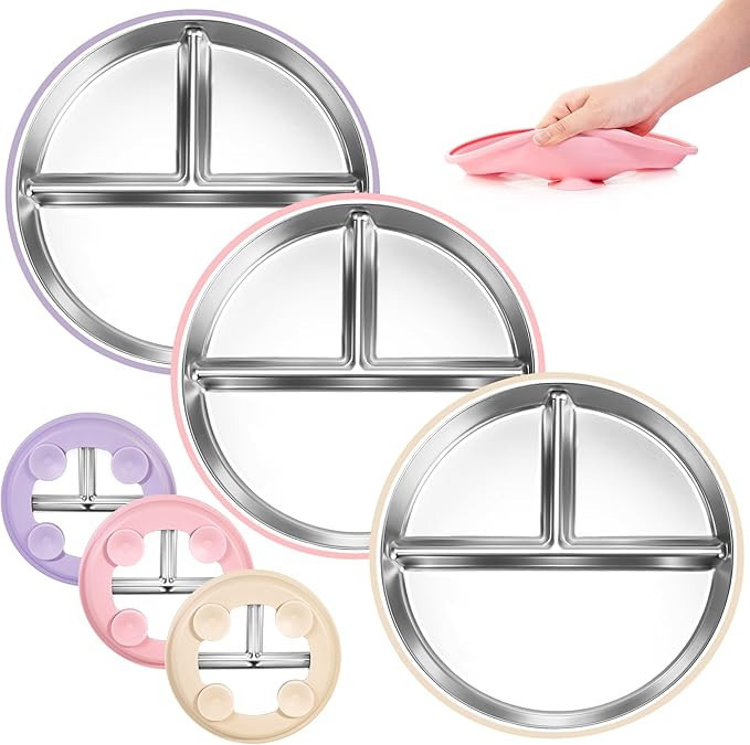 Bella's Friends Stainless Steel Kids Plates Suction Plate for Baby,3 Packs Non-Toxic Divided Todd... | Amazon (US)