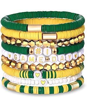9 Pack Game Day Bracelets for Women Stackable Heishi Beaded Stretch Bracelet Football Sport Fan B... | Amazon (US)