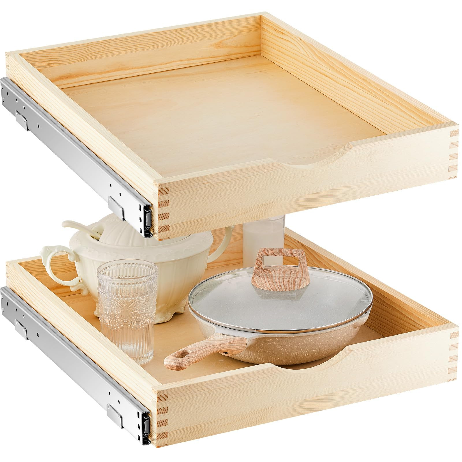 Menkxi 2 Set Pull out Tray Cabinet Organizer Wooden Pull Drawers storage Slide out Pantry Shelf f... | Amazon (US)