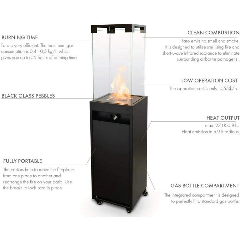 Planika GO-BH01-00003 14.2 x 14.2 x 59 in. Faro Fireplace | Walmart (US)