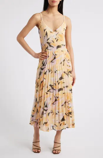 Chelsea28 Floral Pleated Sundress in Orange-Black Artful Abstract at Nordstrom Rack, Size Xx-Small | Nordstrom Rack
