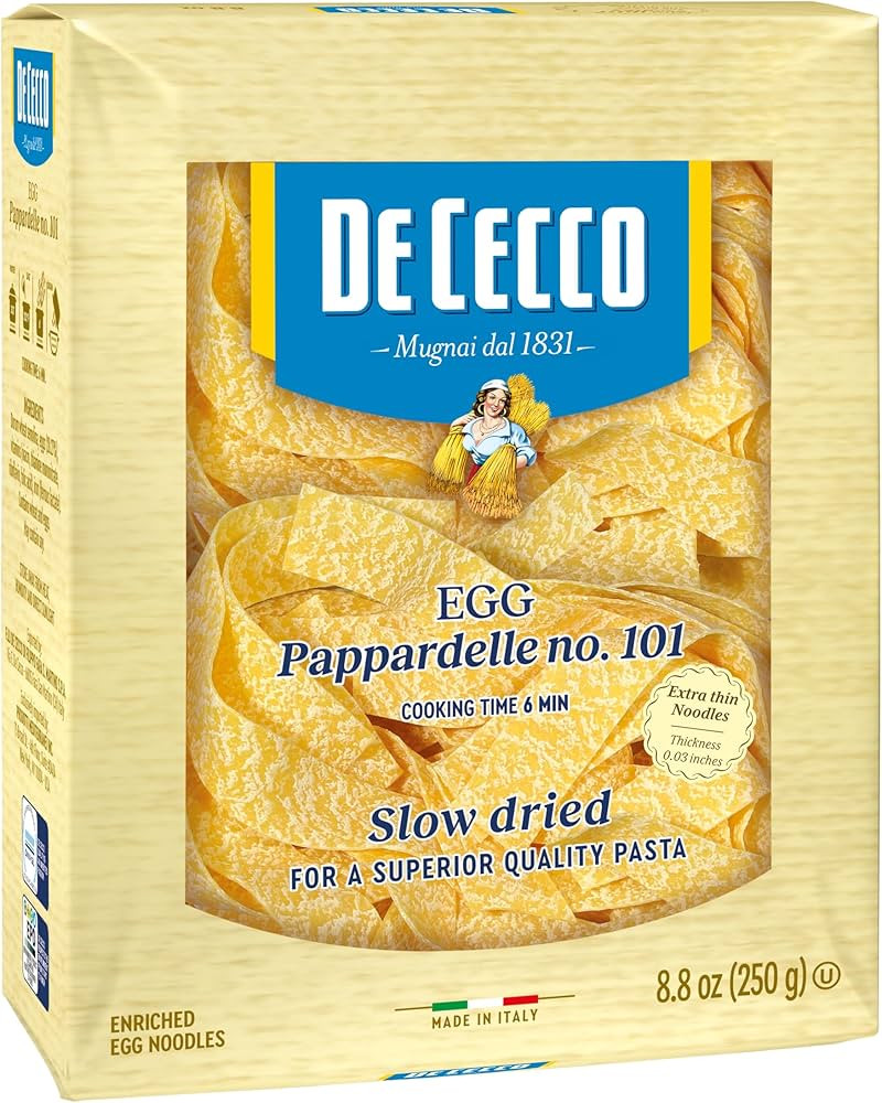De Cecco Egg Pappardelle No. 101 Pasta, 8.8 Oz, Authentic, Slow Dried, Made with Cage Free Eggs &... | Amazon (US)