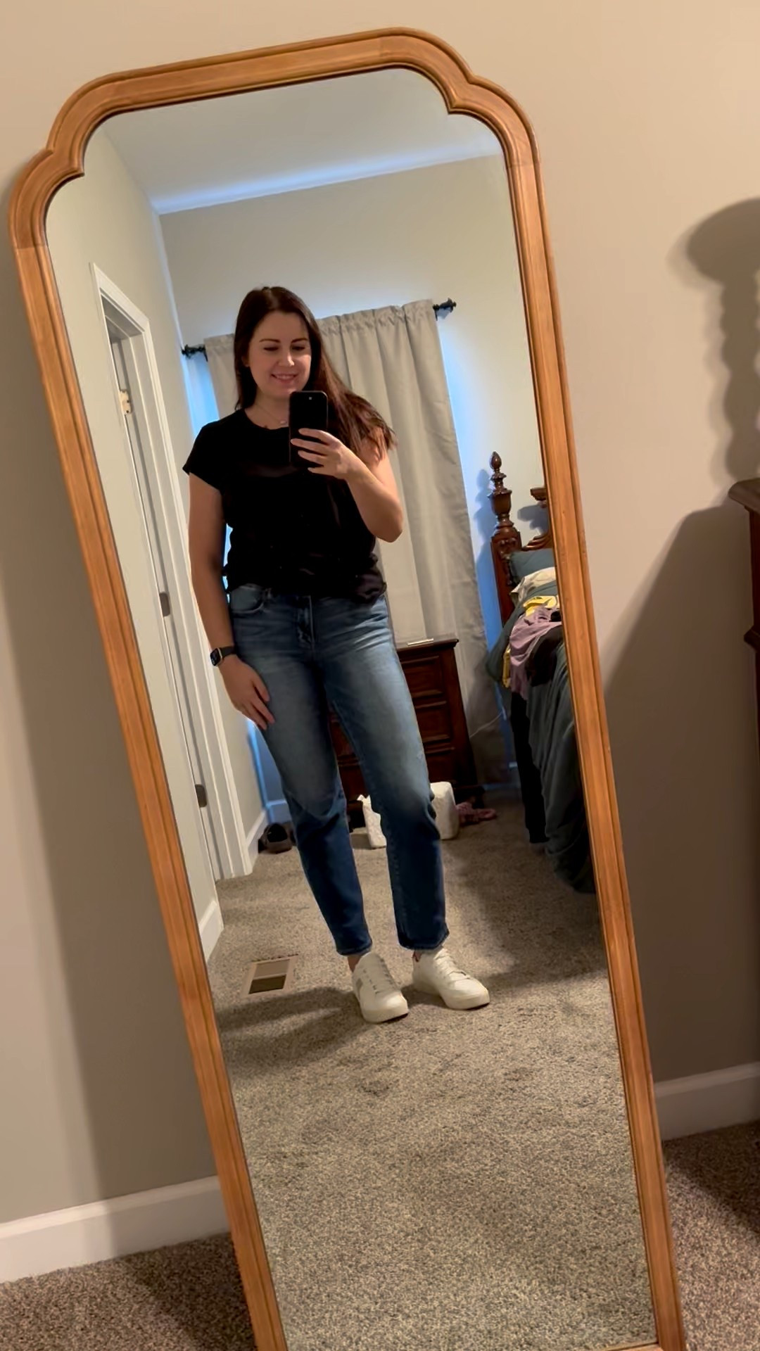 Happy Monday! I woke up this morning to temps feeling like fall here in TN! 🍂🍁 starting to lean toward my white sneakers instead of sandals. I love love love this Risen jeans! Seriously about to buy another pair bc they’re just so flattering and the perfect length!! Paired with a casual t-shirt and my go-to Kendra Scott necklace!
Casual outfit, outfit of the day, workwear, work outfit, sneakers, jeans, jewelry 

#LTKWorkwear #LTKStyleTip