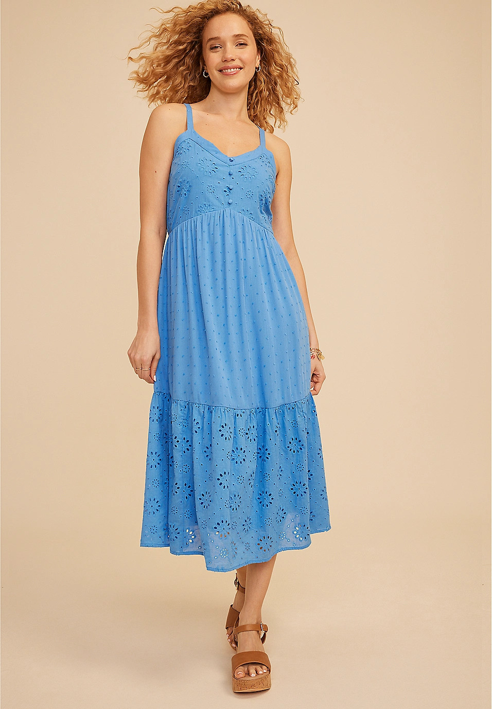 Bare Mixed Fabric Midi Dress | Maurices