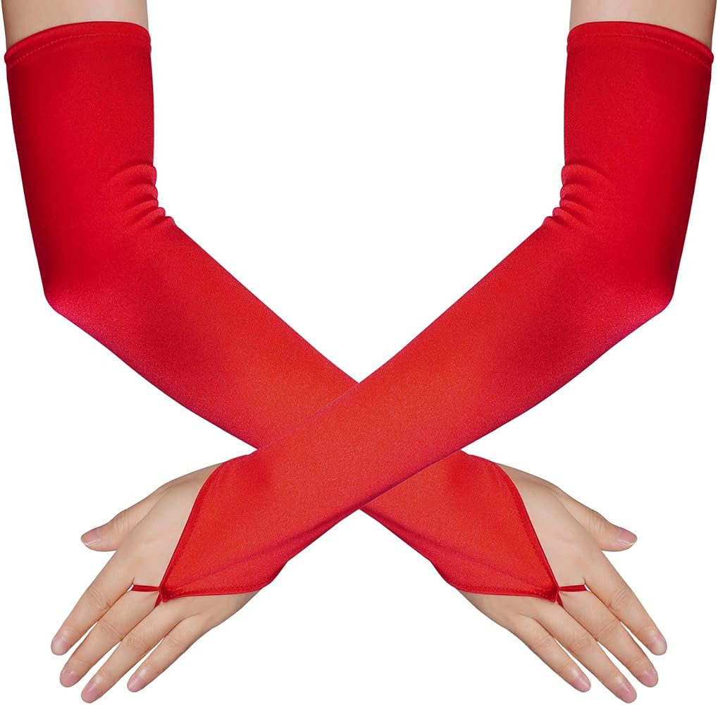 Fingerless Over Elbow Gloves, Long Fingerless Satin Opera Gloves Soft Stretchy Spandex Adult Size... | Amazon (US)
