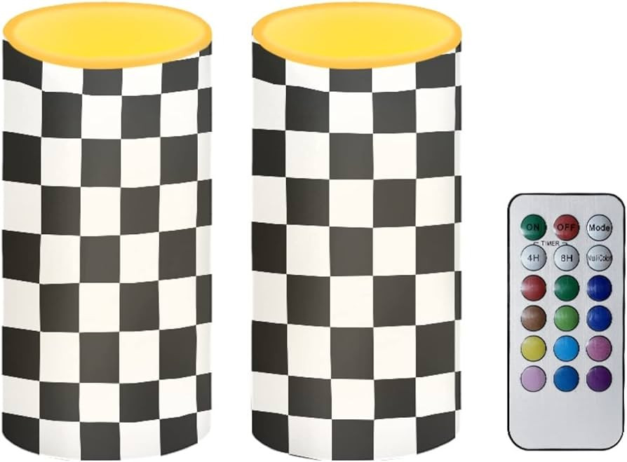 Emoming Black White Checkered Pattern Flameless Candles Flickering Battery Operated LED Candles 2... | Amazon (US)