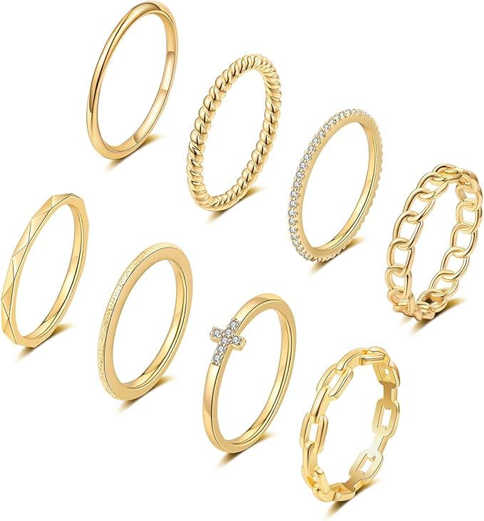 TOBENY 8PCS 14K Gold Plated Stacking Rings for Women Gold Silver Knuckle Stackable Rings Set for ... | Amazon (US)