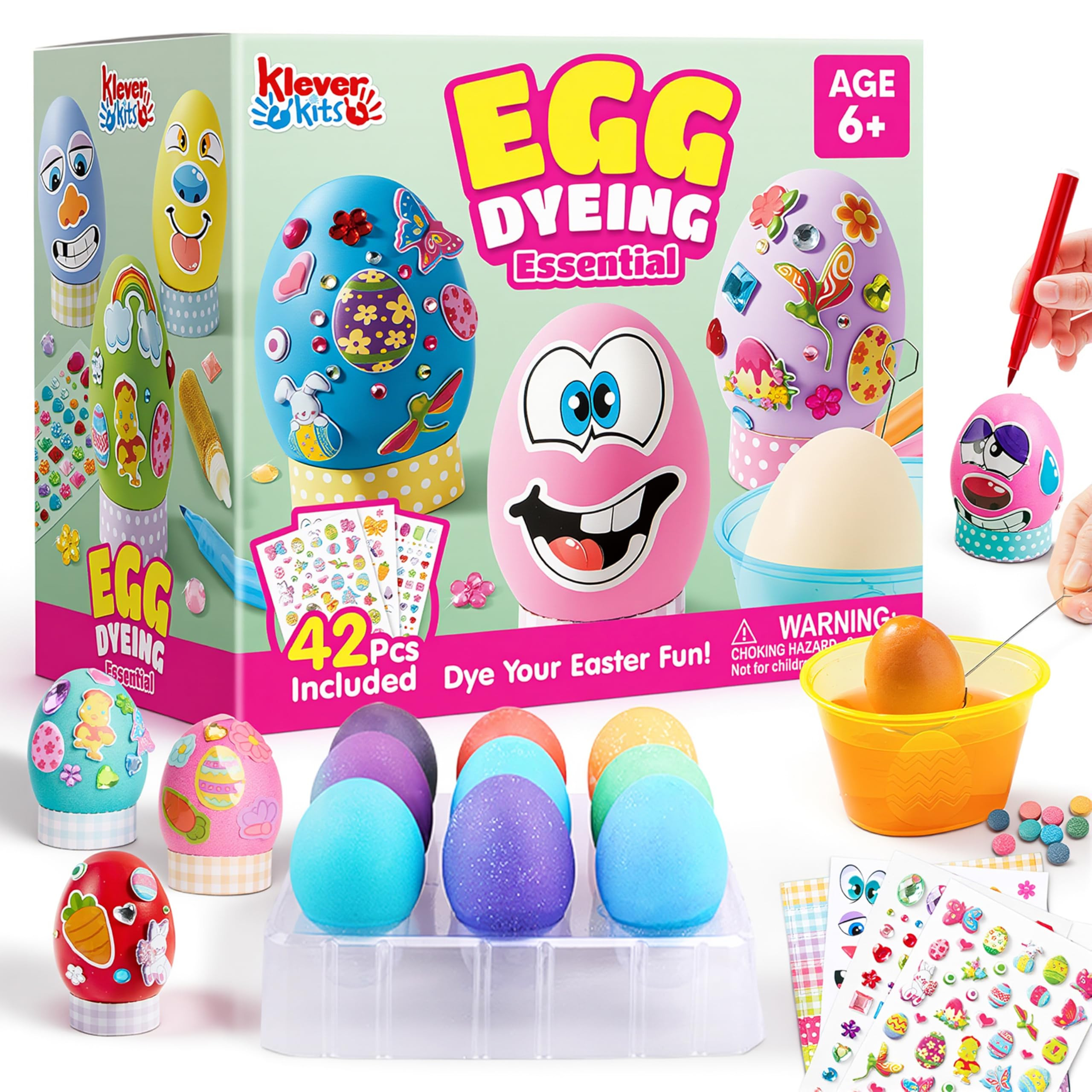 Klever 41 Pcs Easter Egg Decorating DIY Kit with Dye Tablets and Easter Stickers, Coloring Dyeing... | Amazon (US)