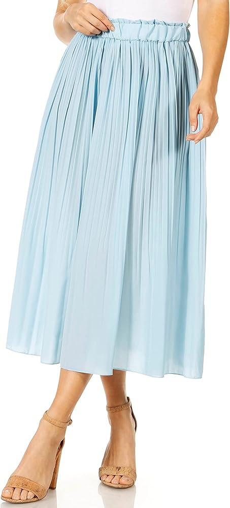 Pleated Midi Skirts for Women with Pockets, Elastic High Waisted Skirt Reg & Plus Size Womens Sum... | Amazon (US)