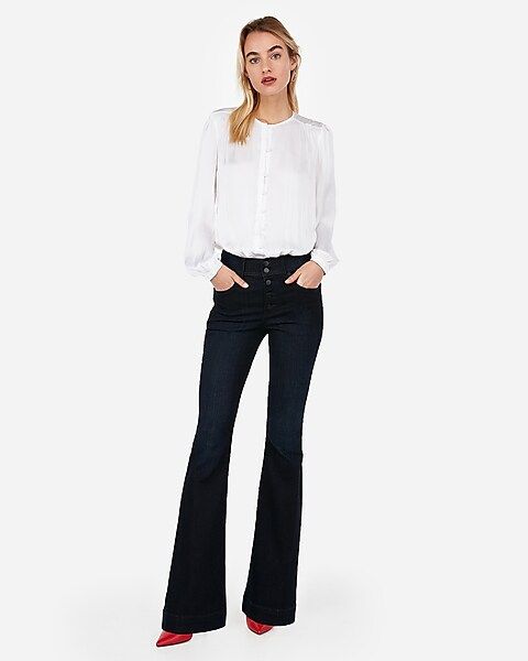 high waisted button fly bell flare jeans | Express
