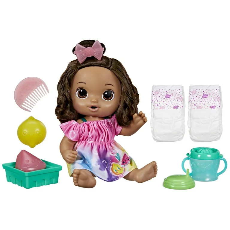 Baby Alive Fruity Sips Doll, Lemon Baby Doll with Pretend Juicer Toy, Brown Hair, Drinks & Wets, ... | Walmart (US)