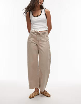 Mango Kika balloon fit mid waist jean with tie belt detail in beige | ASOS (Global)
