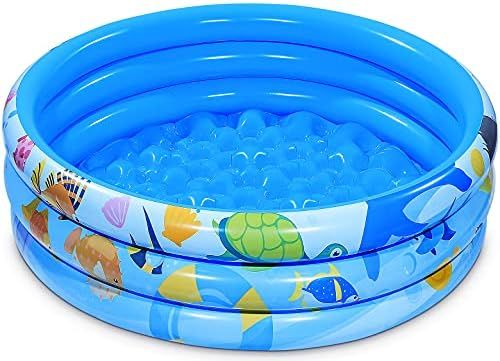 iBaseToy Inflatable Kiddie Pool - 3 Rings Round Inflatable Swimming Pool for Kids Toddlers Adults Su | Amazon (US)