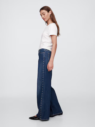 High Rise SuperSoft Studded Wide-Leg Jeans | Gap Factory