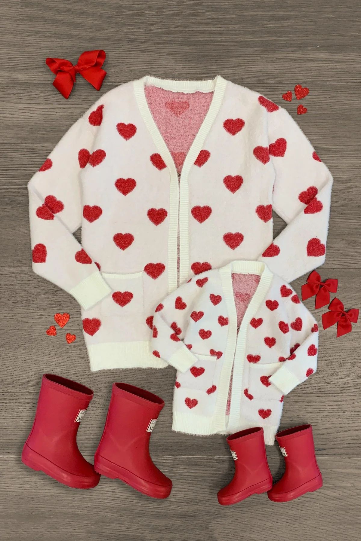 Mom & Me - White & Red Heart Cardigan | Sparkle In Pink