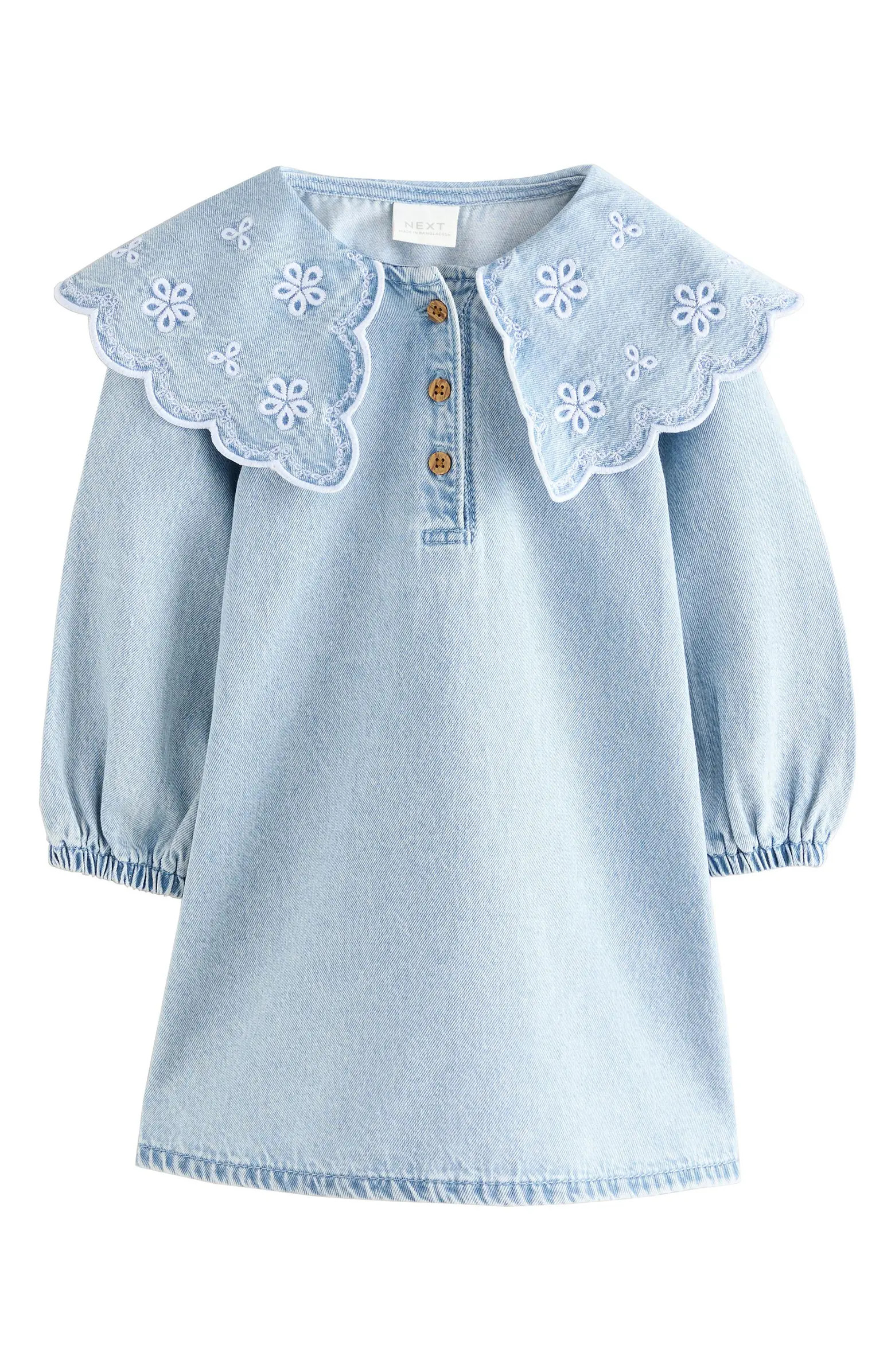 Kids' Embroidered Collar Denim Dress | Nordstrom