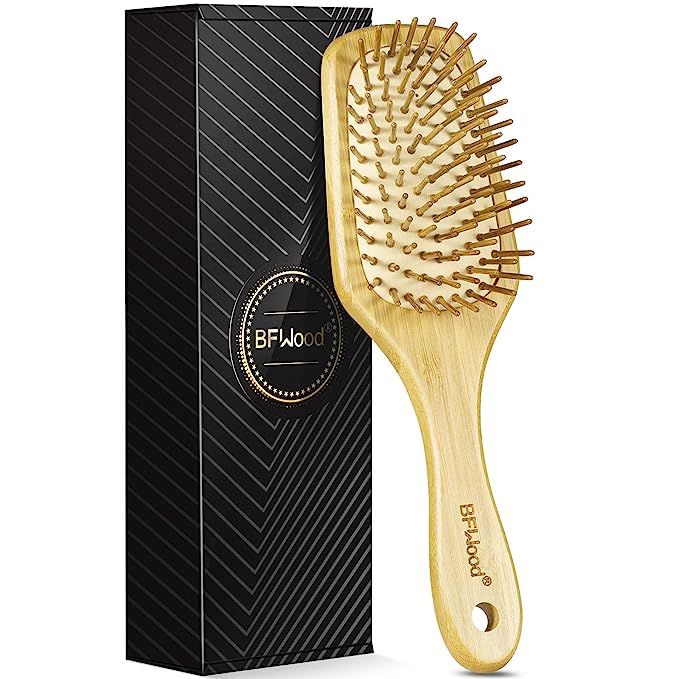 BFWood Bamboo Paddle Hairbrush with Bamboo Bristles for Massaging Scalp | Amazon (US)