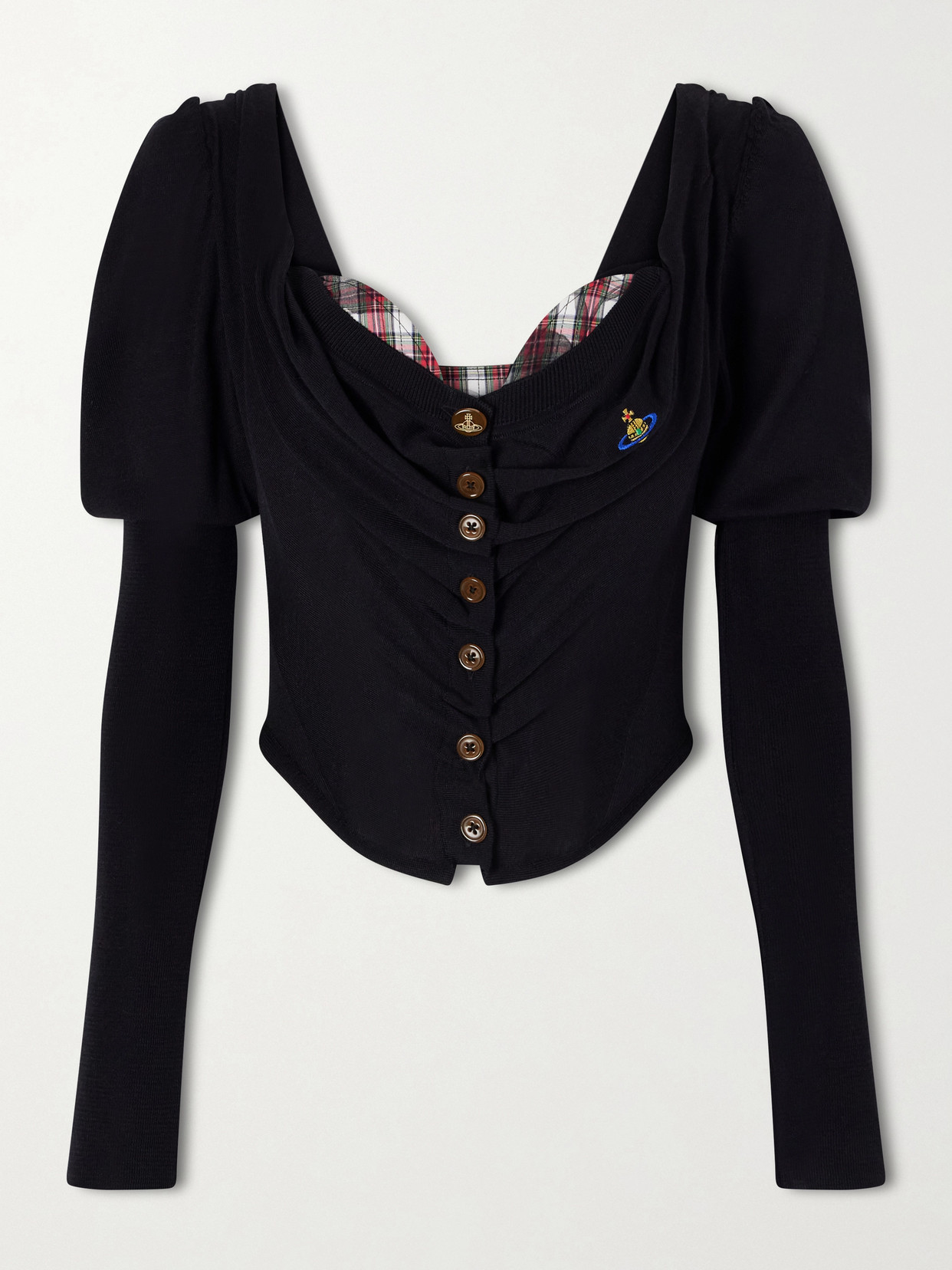 Vivienne Westwood - Bea Checked Cotton-trimmed Embroidered Wool And Silk-blend Cardigan - Black | NET-A-PORTER (US)
