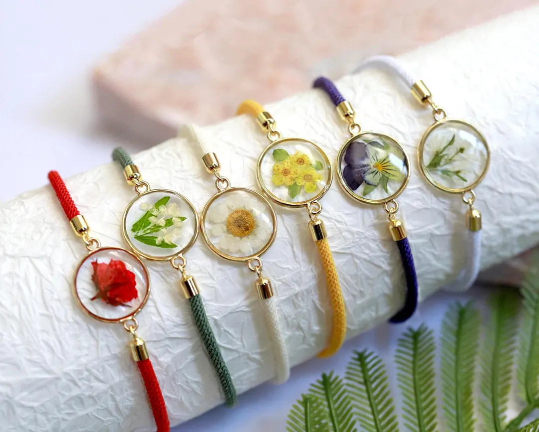 Birth Month Flower Bracelet Personalized Birthday Gift Pressed Flower Adjustable Bracelet Forgetm... | Etsy (US)