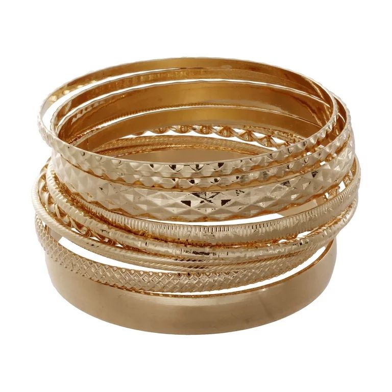 Time and Tru Women's Gold Tone Bangle Bracelet Set, 10-Piece | Walmart (US)