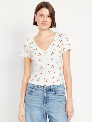Ribbed Button-Down Lettuce-Edge Top | Old Navy (US)