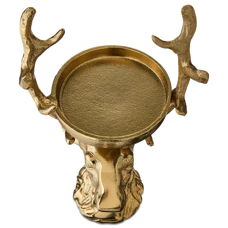 Cast Aluminum Stag Pillar Candle Holder, Gold, 11", by My Texas House | Walmart (US)