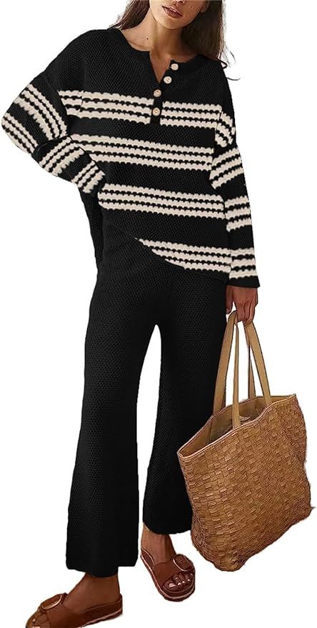 ETCYY NEW Women's Two Piece Trendy Sweater Sets Outfits 2023 Chunky Waffle Knit Lounge Set Pullov... | Amazon (US)