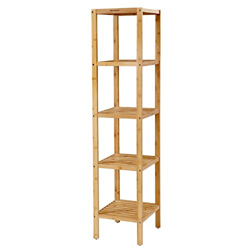 SONGMICS 5-Tier Bamboo Bathroom Shelf, Narrow Shelving Unit, Multifunctional Storage Rack, Corner... | Amazon (US)