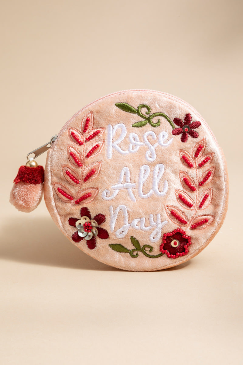 Rose All Day Floral Velvet Pouch | Francesca's
