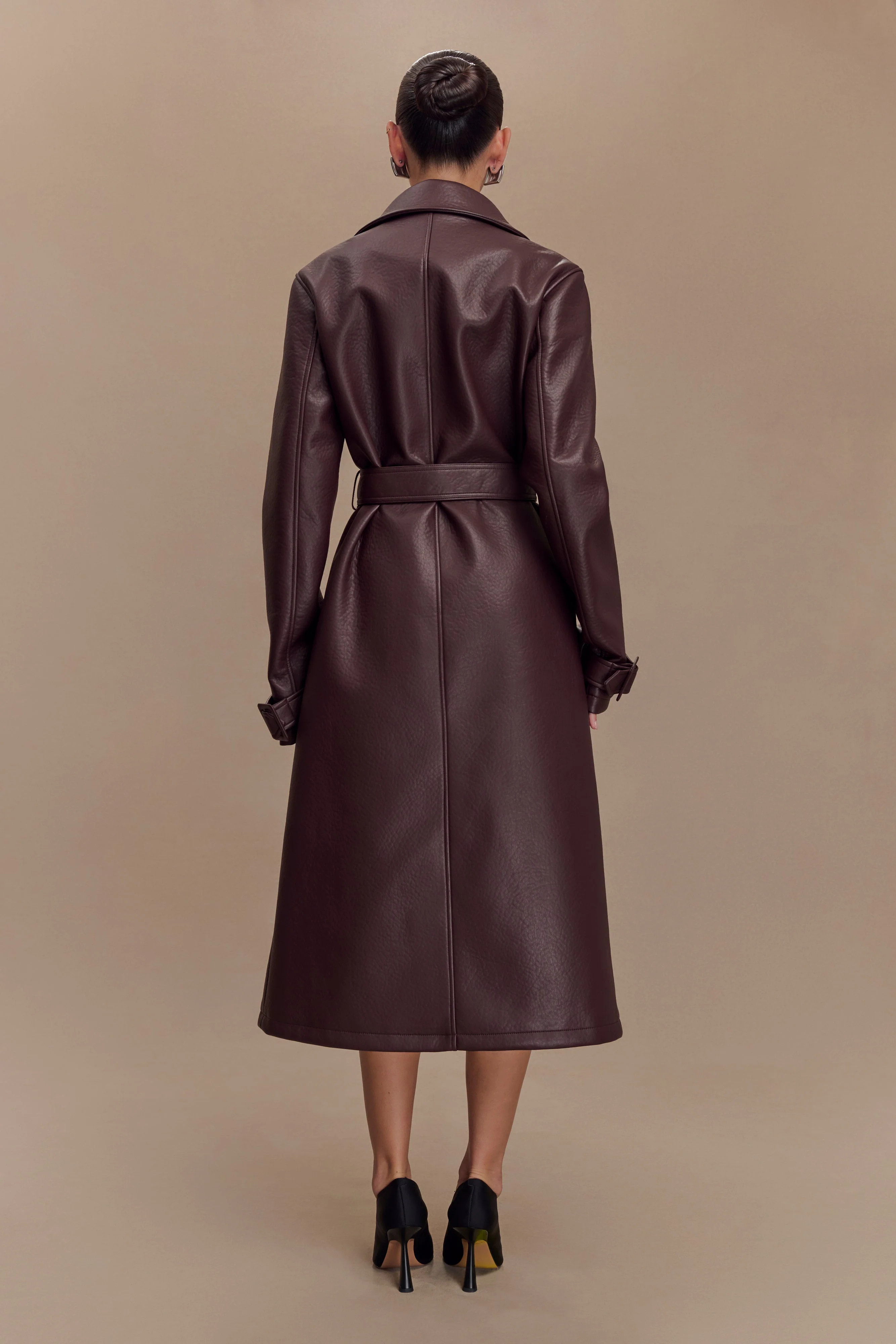 Tarah Faux Leather Trench Coat - Cacao Brown | MESHKI US