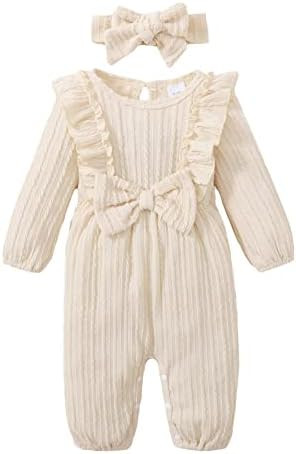 Happy Town Baby Girl Romper Infant Fall Winter Clothes Ruffle Sweater Long Sleeve Bodysuit Jumpsu... | Amazon (US)