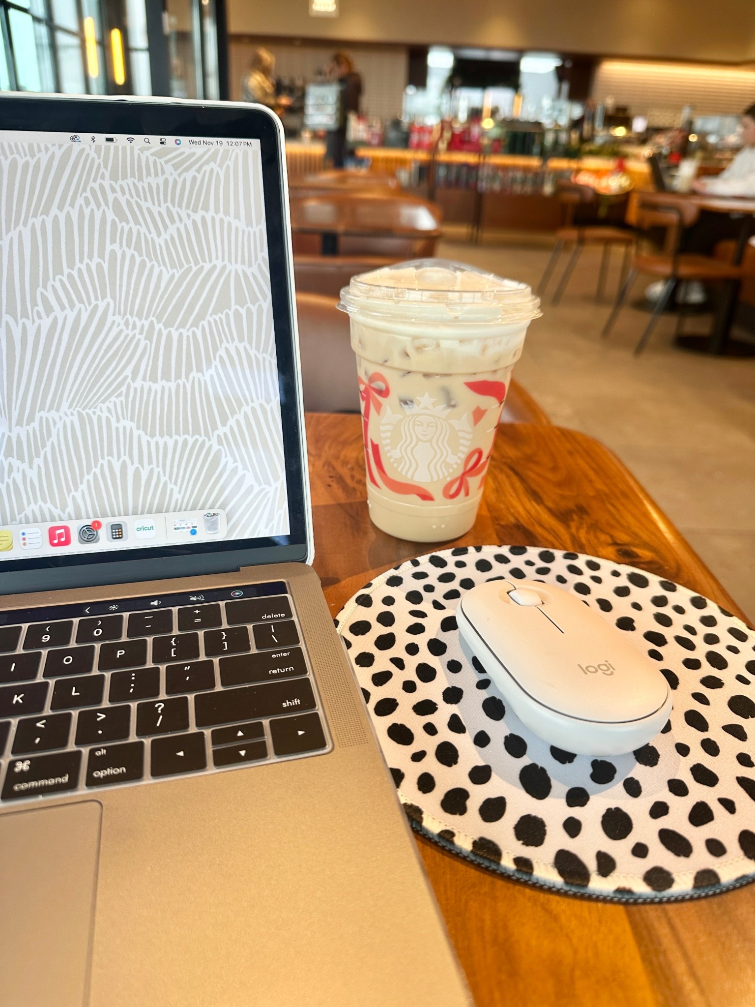 Work from home day at Starbucks with an Iced Sugar Cookie Latte with Vanilla Sweet Cream Cold Foam! So good! 🤍☕️

coffee shop workday vibes, cozy work setup, laptop workspace aesthetic, Starbucks iced latte, holiday Starbucks cup, remote work essentials, cute mouse pad, dalmatian print mouse pad, neutral tech accessories, Logitech wireless mouse, productive morning routine, digital creator workspace, aesthetic desk setup, cafe workday, content creator essentials, work from anywhere style, cozy winter workday, laptop and coffee aesthetic, small business owner workspace, creative workflow setup, college girl

#LTKHome #LTKHoliday #LTKWorkwear