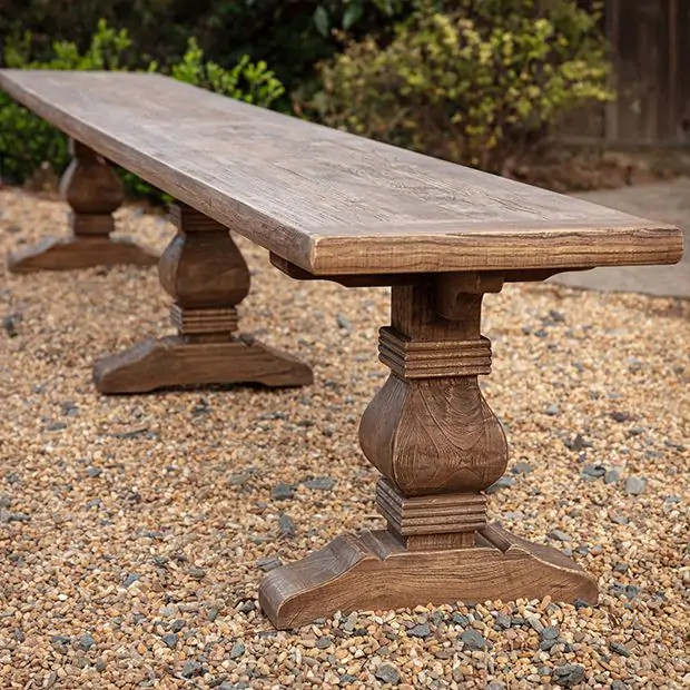 Triple Pedestal Wood Bench | SHIPS FREE | Antique Farm House