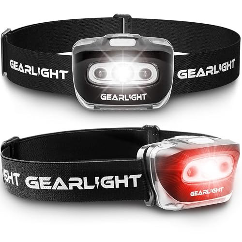 GearLight 2Pack LED Headlamp - Outdoor Camping Head Lamps with Adjustable Headband - Lightweight Battery Powered Bright Flashlight Headlight with 7 Modes and Pivotable Head and Red Light | Amazon (US)