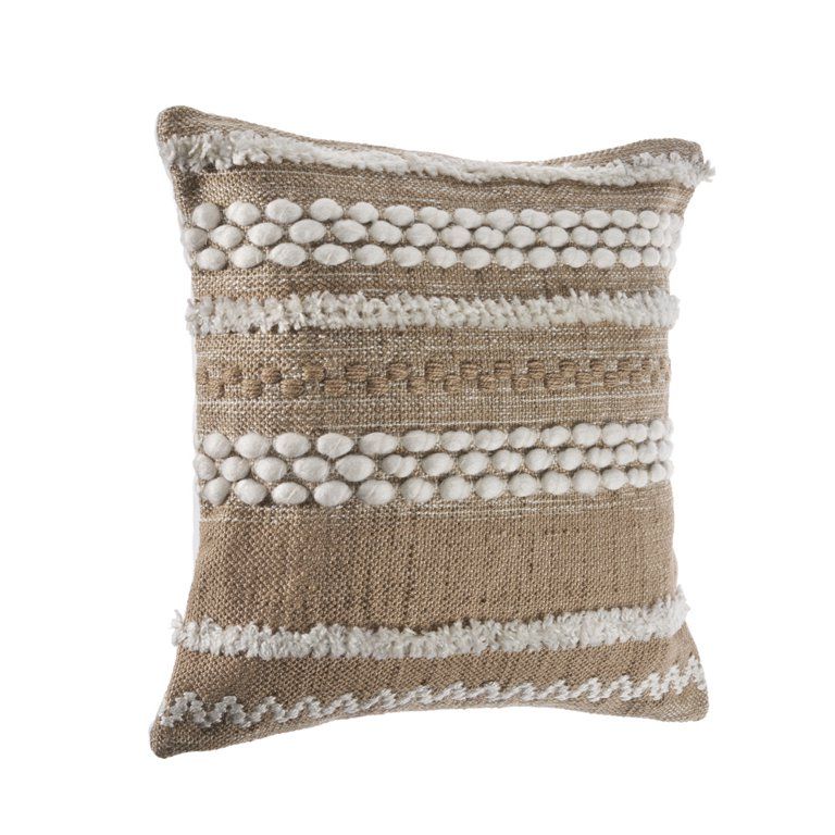 Ox Bay Neutral Beige / White 20" x 20" Textured Embroidered Throw Pillow | Walmart (US)