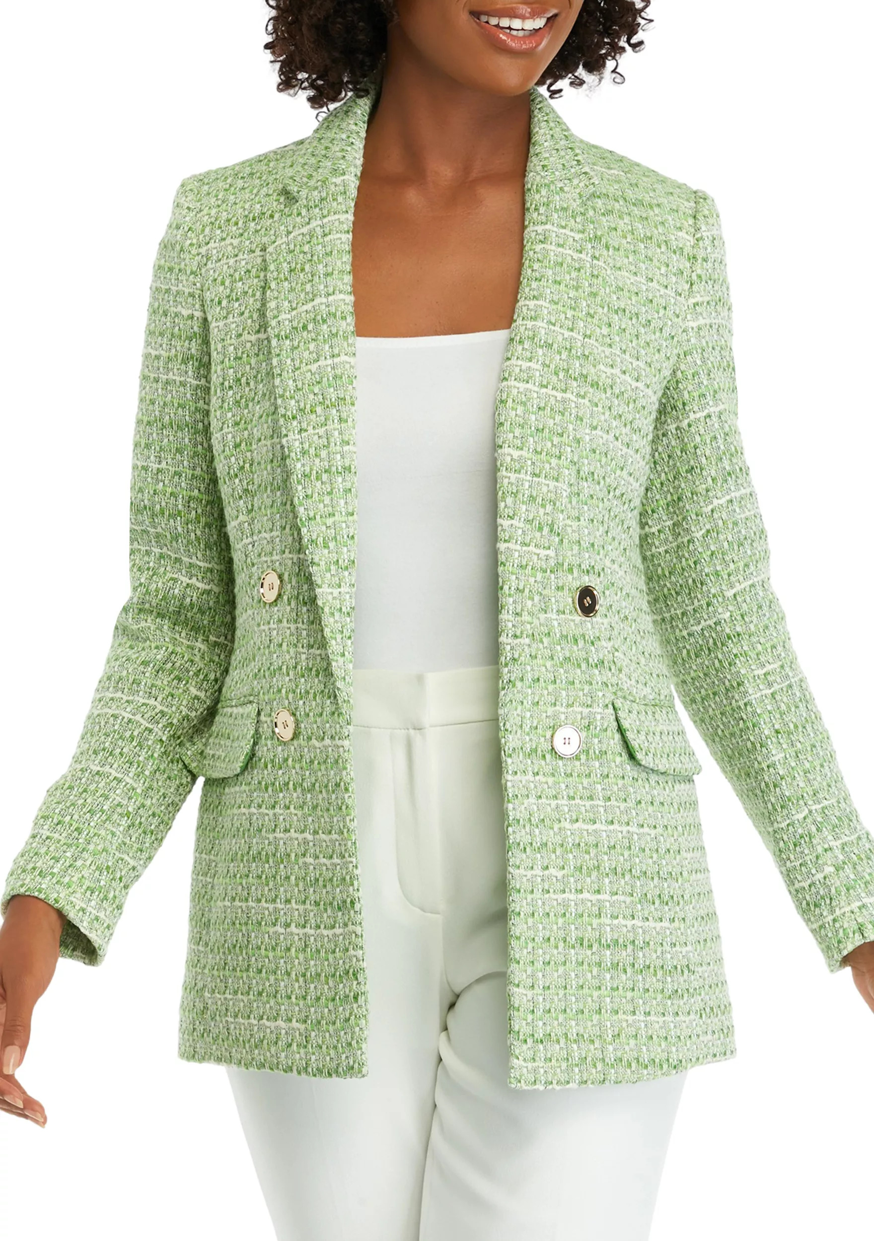 Women's Four Button Notch Collar Tweed Jacket | Belk