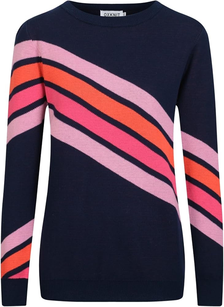 OXKNIT Women's Knit Long Sleeve T-Shirts, 1960s Retro Personalised Stripes Crewneck Casual Knitte... | Amazon (US)