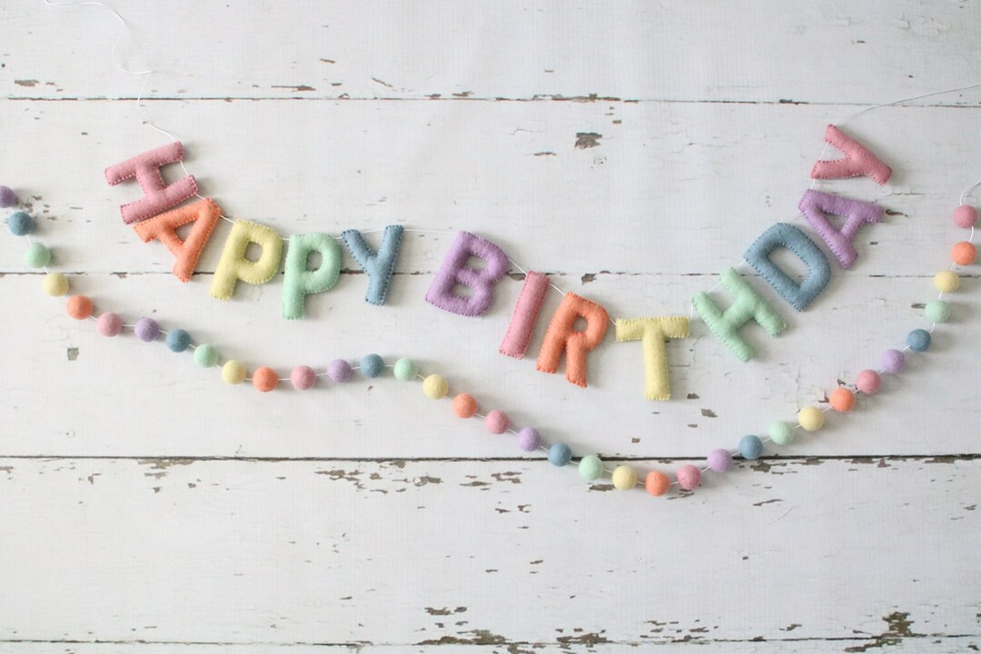 Happy Birthday Banner, Felt Birthday Banner, Reusable Birthday Banner, Pastel Birthday Garland, P... | Etsy (US)