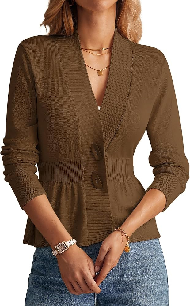 GRACE KARIN Women Cardigan Sweaters 2025 Fall,Long Sleeve Cropped Sweater Coat Trendy,Button Fron... | Amazon (US)