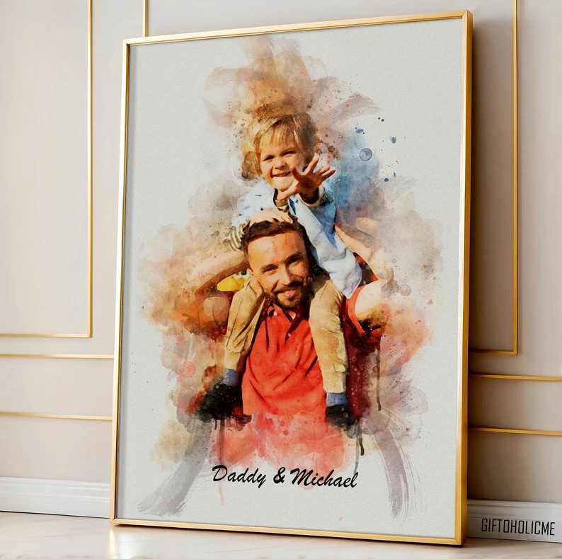 Fathers Day Gift Personalized Watercolor Portrait, Gifts for Dad, Gift from Wife & Daughter, Firs... | Etsy (Global)