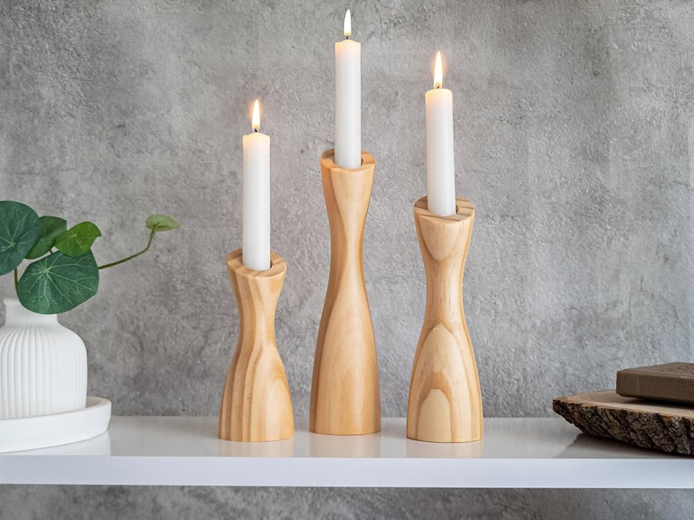 OLEEK Wooden Candlestick Holders Set to Suit Any Style of Decor - Durable & Easy to Clean Wood Ca... | Amazon (US)