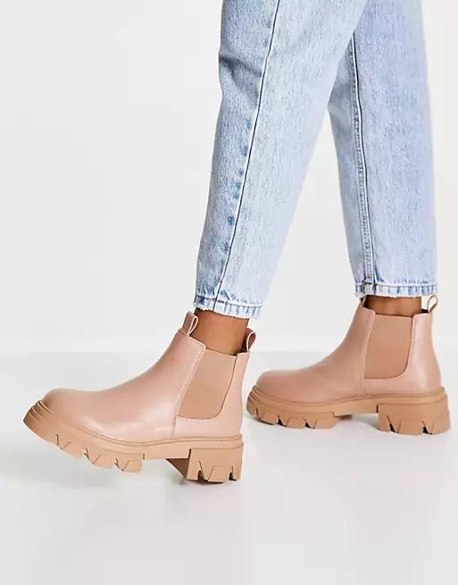 London Rebel chunky chelsea boots in beige drench | ASOS (Global)