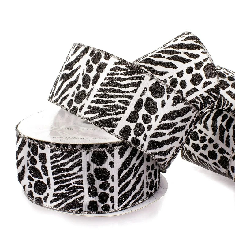 Ribbon Traditions Glitter Zebra Animal Print Wired Ribbon 2 1/2" by 25 Yards | Walmart (US)