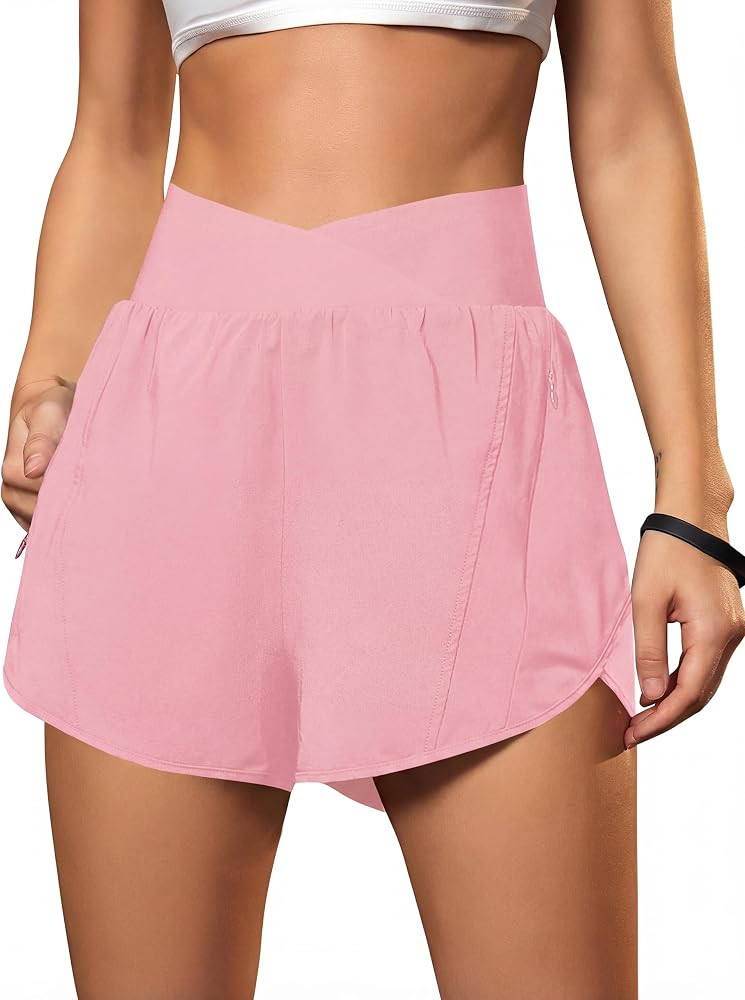 Blooming Jelly Women's Athletic Running Shorts Crossover Gym Workout Shorts | Amazon (US)