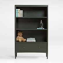 Hampshire 36" Olive Green Wood 3-Shelf Tall Kids Bookcase with Drawer + Reviews | Crate & Kids | Crate & Barrel