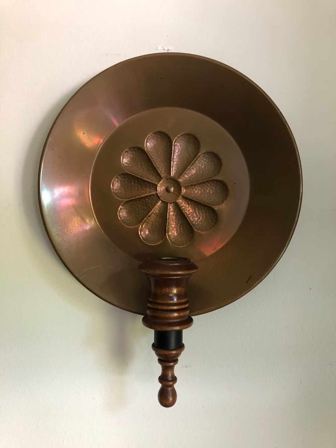 Wooden Candle Sconce With Decorative Copper Plate Unique - Etsy | Etsy (US)