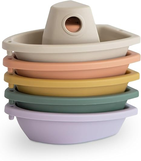 mushie Stackable Bath Boats Toy (Rustic) | Floating Bathtub Toys for Baby & Toddler, Set of 5 | M... | Amazon (US)